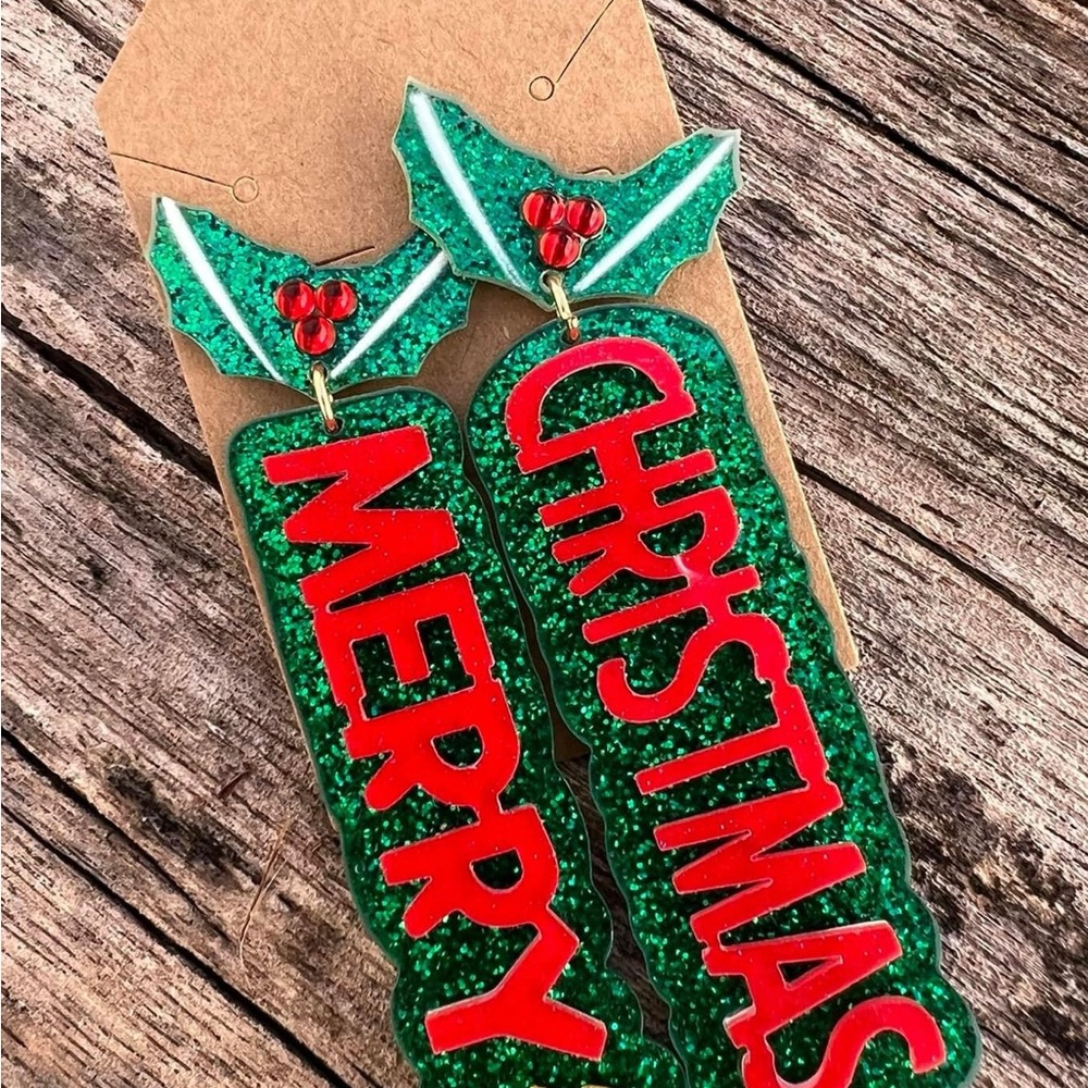 Festive Green and Red Christmas Earrings